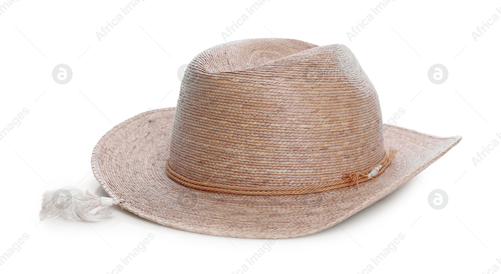 Photo of Straw hat isolated on white. Stylish headdress