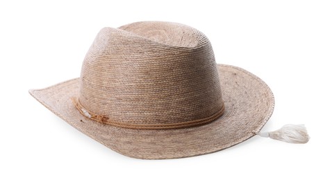 Photo of Straw hat isolated on white. Stylish headdress