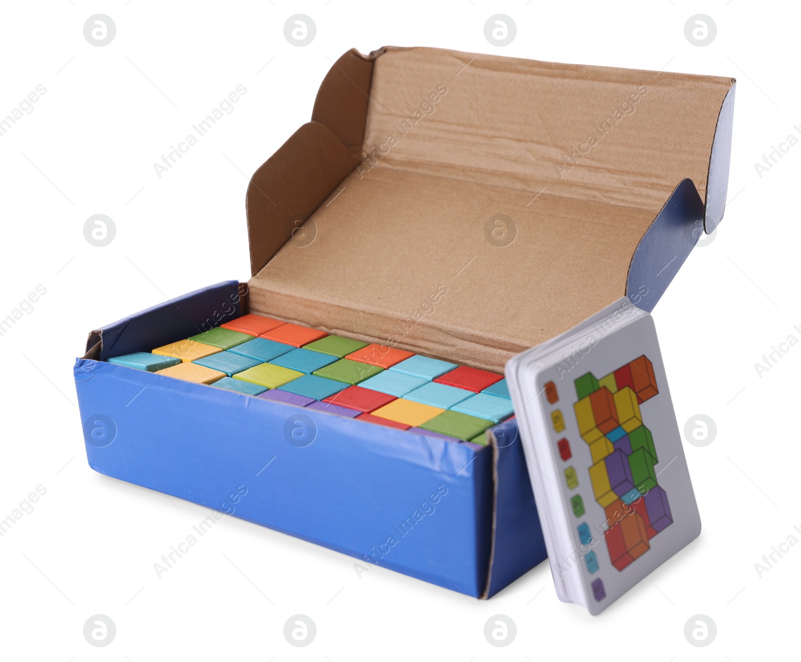 Photo of Set of colorful cubes in box isolated on white