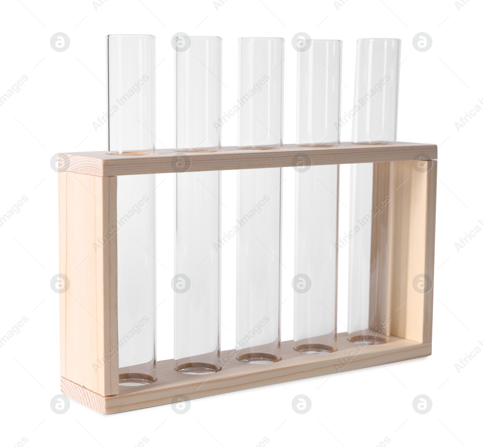 Photo of Stand with empty test tubes isolated on white