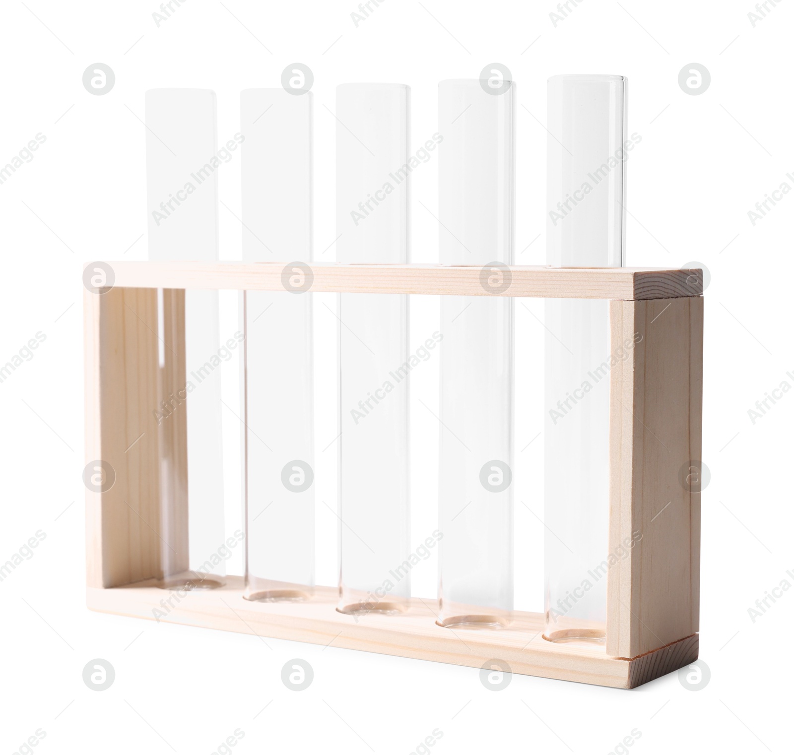 Photo of Stand with empty test tubes isolated on white