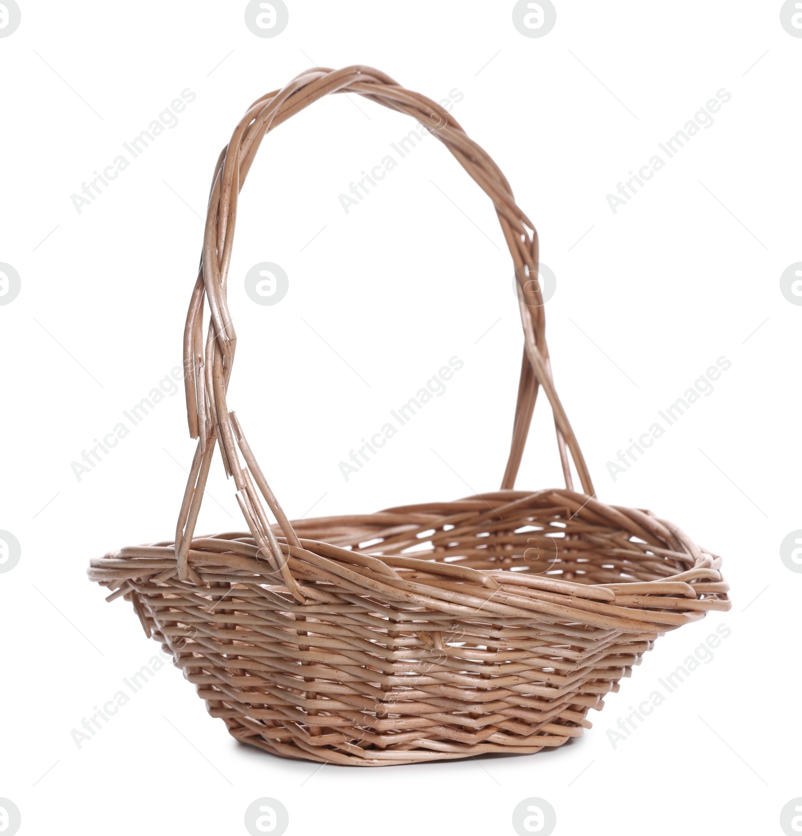 Photo of Beautiful empty wicker basket isolated on white