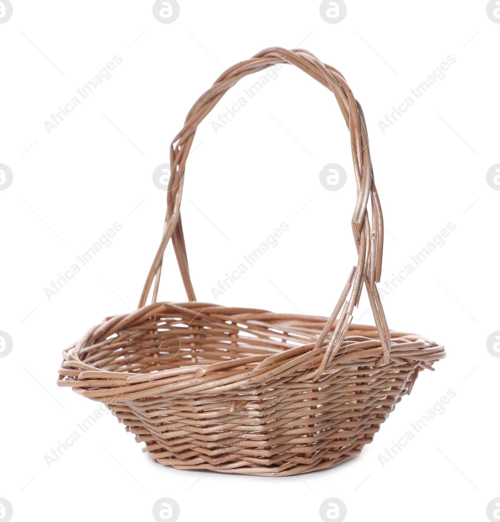 Photo of Beautiful empty wicker basket isolated on white