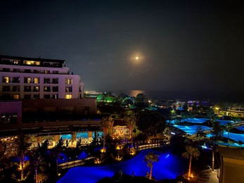 Belek, Turkey - July 22, 2024: Beautiful view of Kaya Palazzo Golf Resort at night