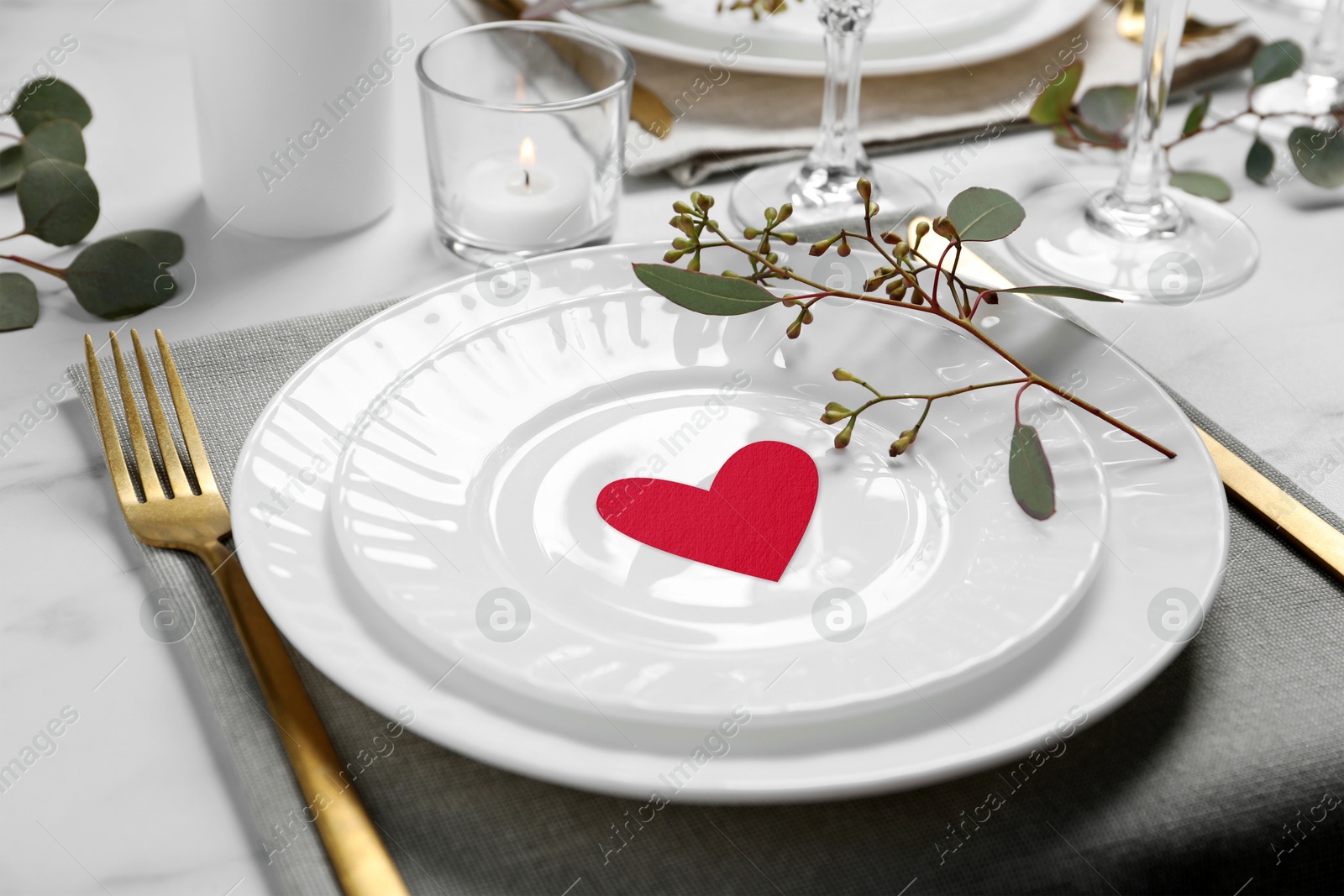 Image of Table setting for romantic Valentine's day celebration