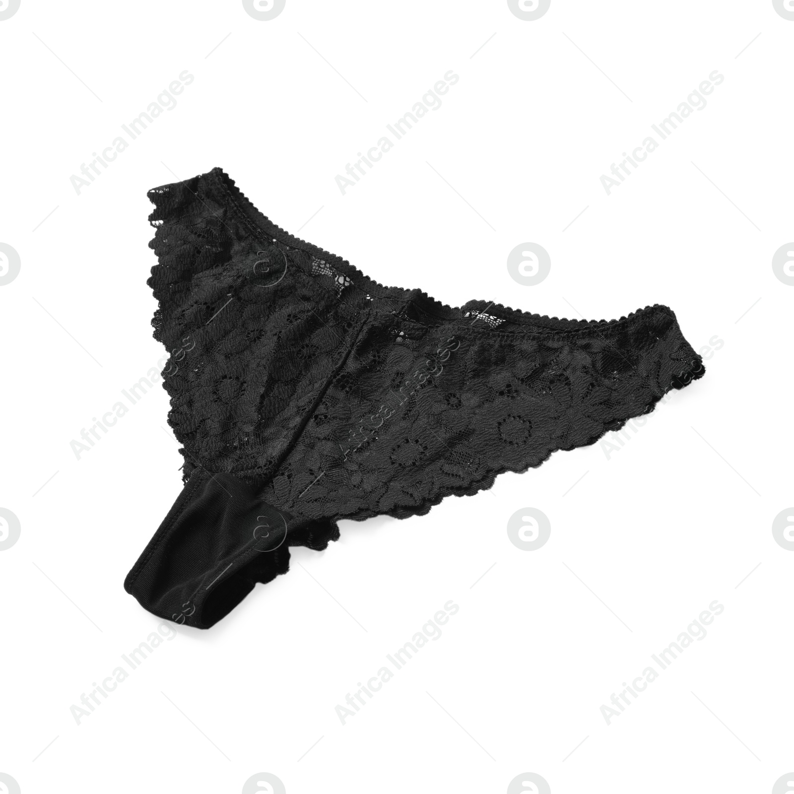 Photo of Elegant black lace women's panties isolated on white