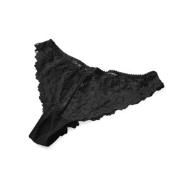 Photo of Elegant black lace women's panties isolated on white