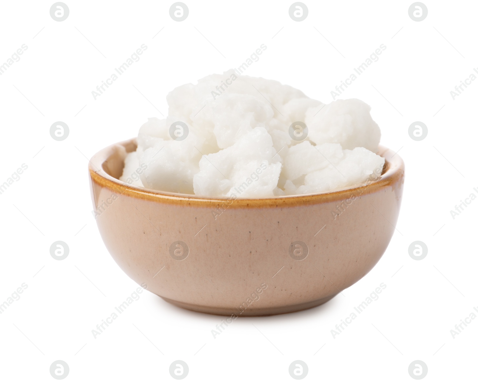 Photo of Shea butter in bowl isolated on white