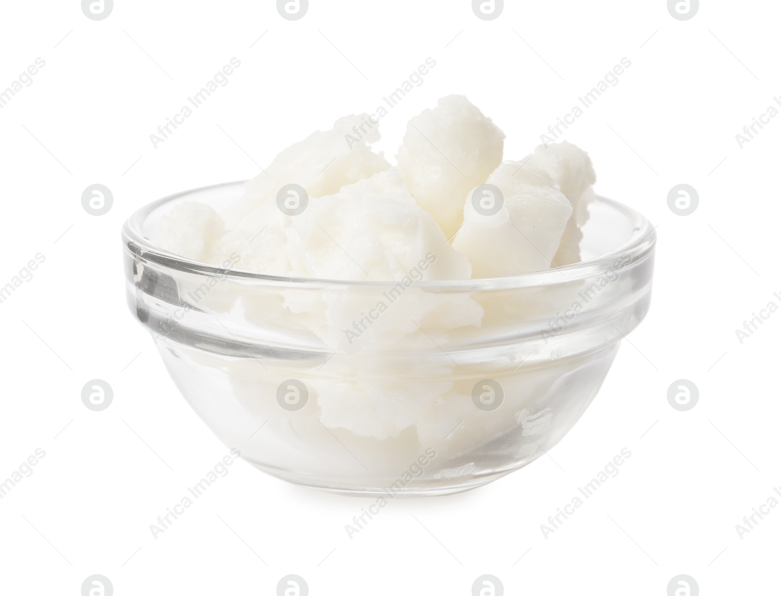 Photo of Shea butter in bowl isolated on white