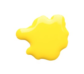 Photo of Blot of yellow printer ink isolated on white, top view