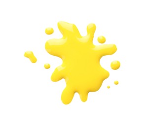 Photo of Blot of yellow printer ink isolated on white, top view