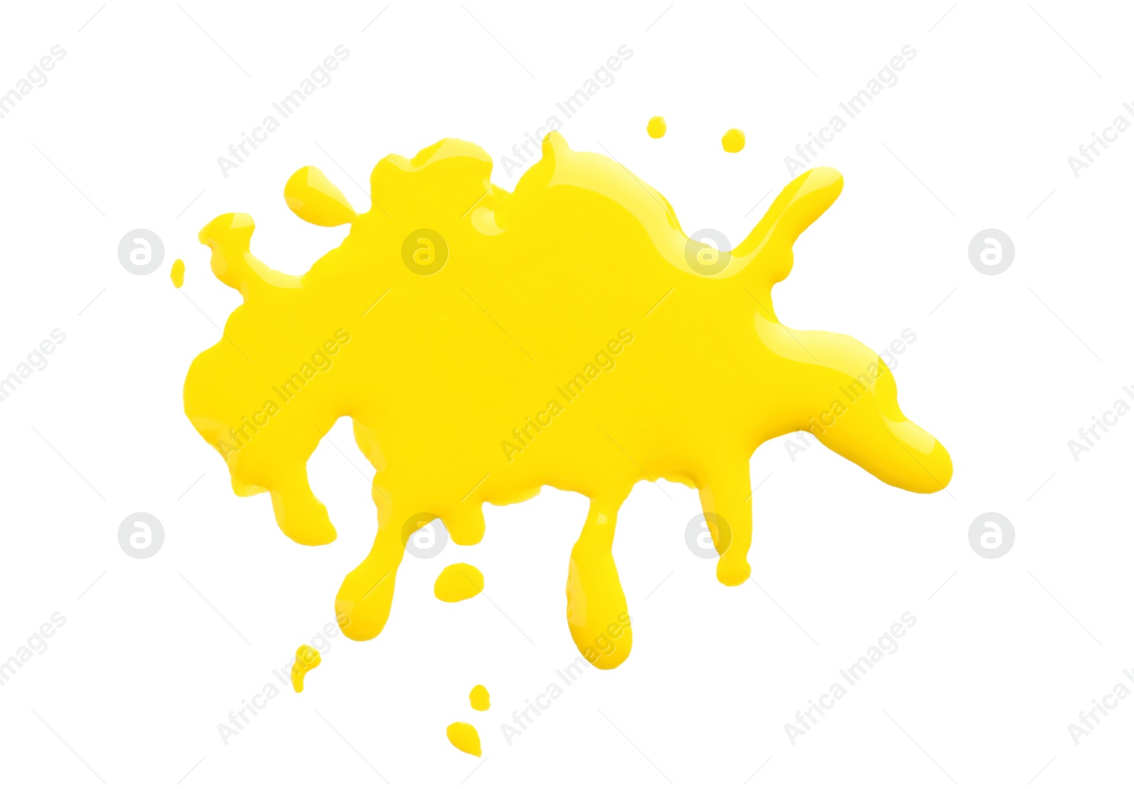 Photo of Blot of yellow printer ink isolated on white, top view