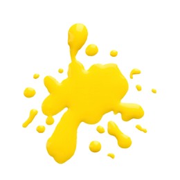 Photo of Blot of yellow printer ink isolated on white, top view