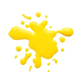 Photo of Blot of yellow printer ink isolated on white, top view