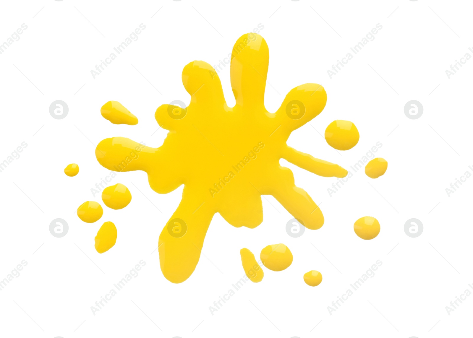 Photo of Blot of yellow printer ink isolated on white, top view