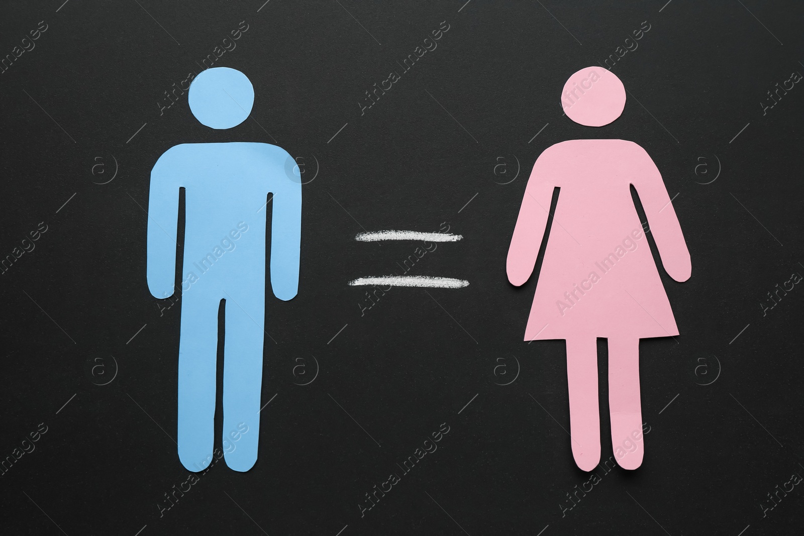 Photo of Gender equality concept. Male and female figures on chalkboard, flat lay