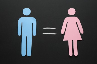 Gender equality concept. Male and female figures on chalkboard, flat lay