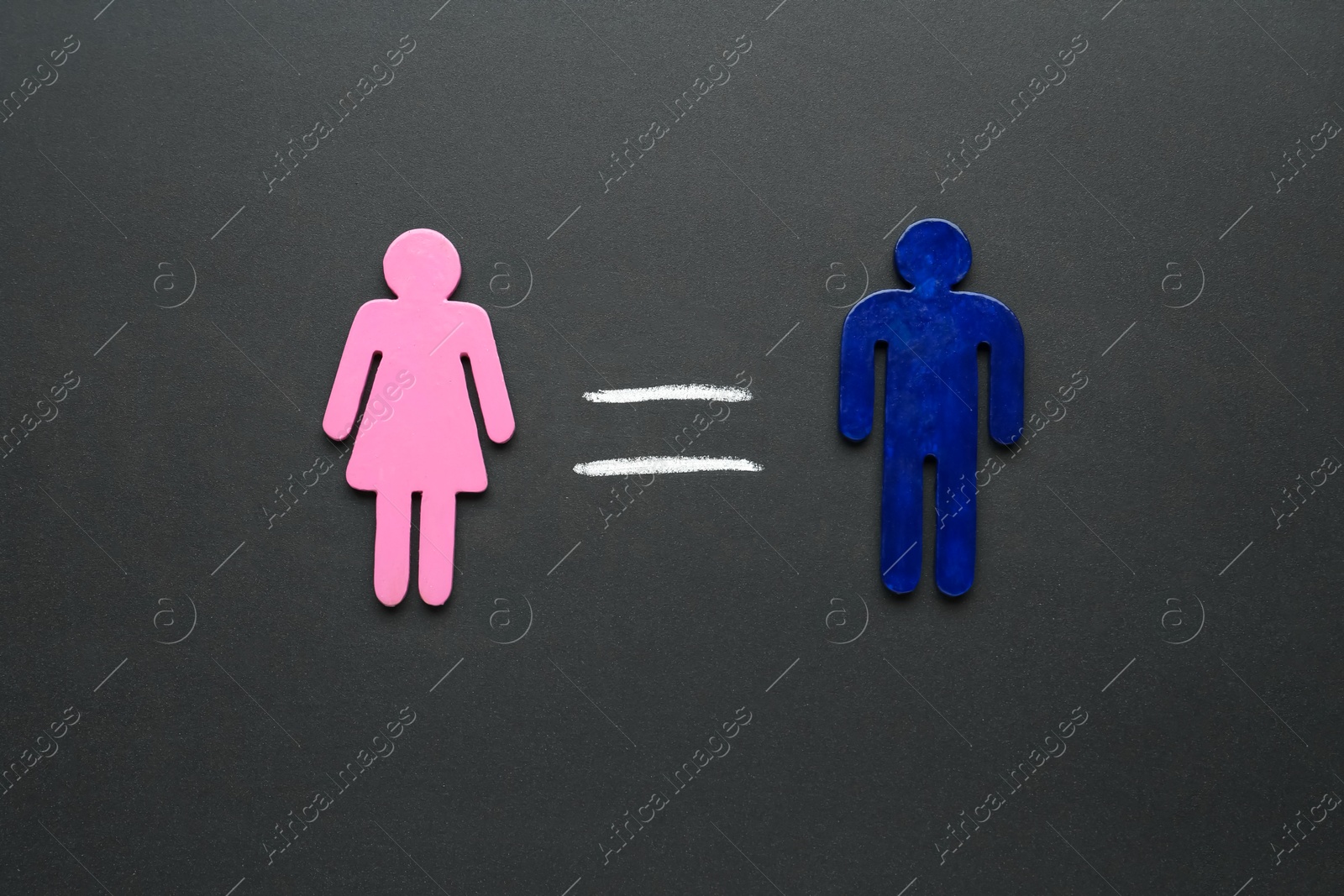 Photo of Gender equality concept. Male and female figures on chalkboard, flat lay