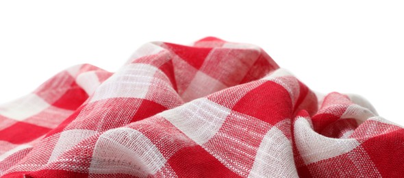 Photo of Crumpled tablecloth with checkered pattern isolated on white