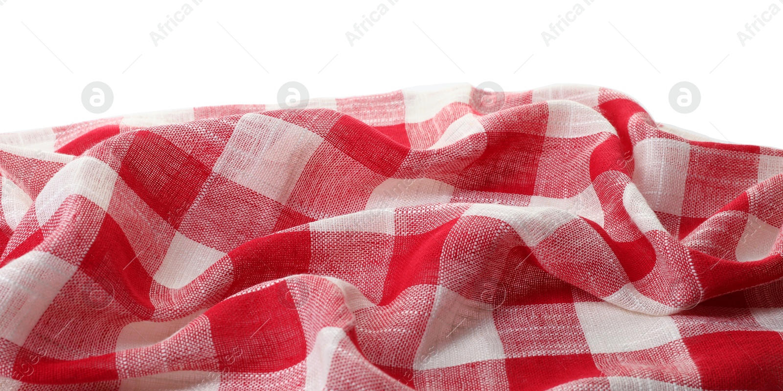 Photo of Crumpled tablecloth with checkered pattern isolated on white