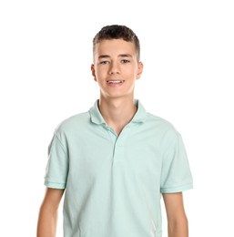 Portrait of teenage boy on white background