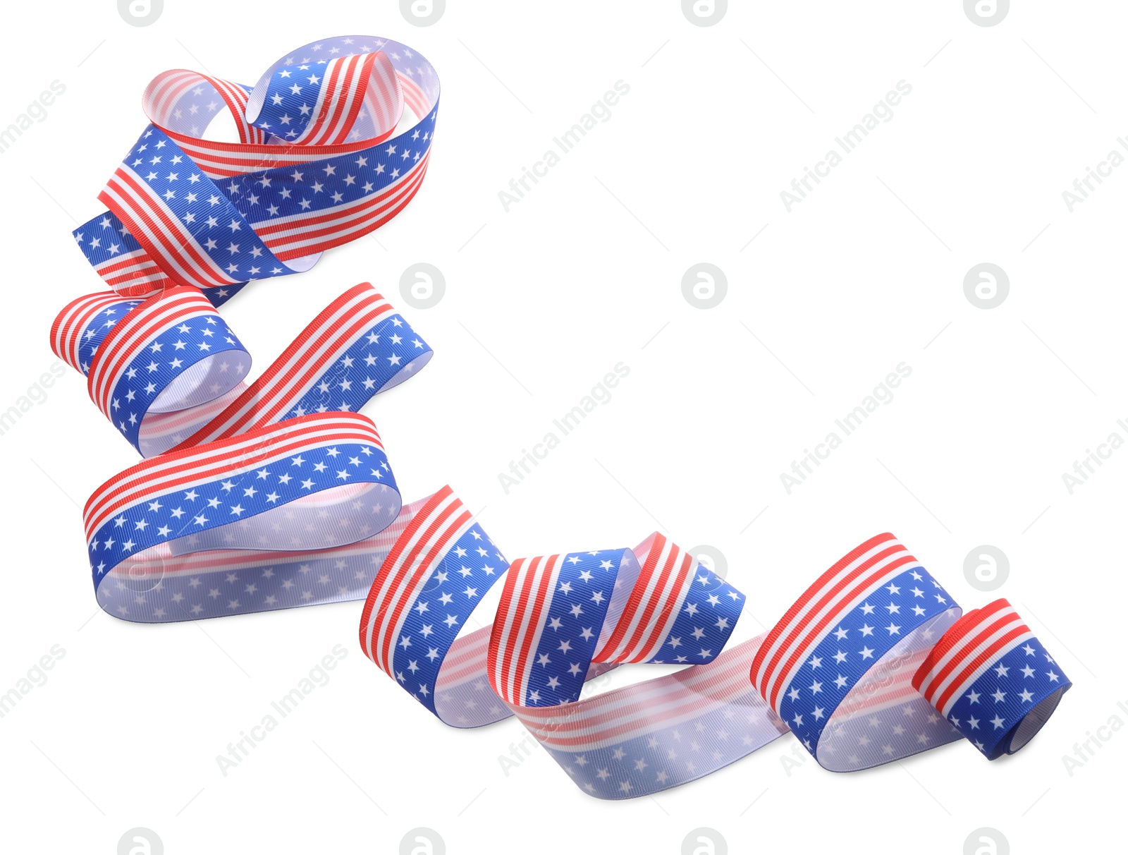 Photo of Ribbon in colors of American flag isolated on white