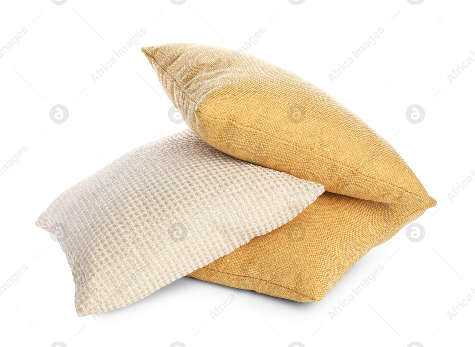 Photo of Group of different pillows isolated on white