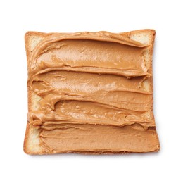 Photo of Delicious sandwich with peanut butter isolated white, top view