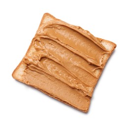 Photo of Delicious sandwich with peanut butter isolated white, top view