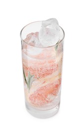 Refreshing water with grapefruit and rosemary in glass isolated on white