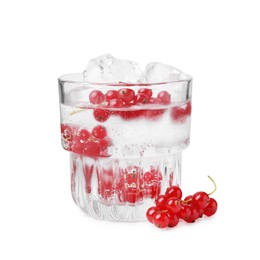 Refreshing water with red currants in glass isolated on white