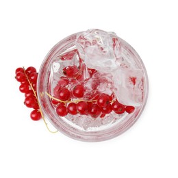 Refreshing water with red currants in glass isolated on white