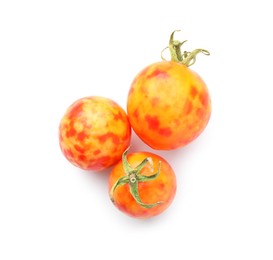 Photo of Fresh tomatoes isolated on white, top view