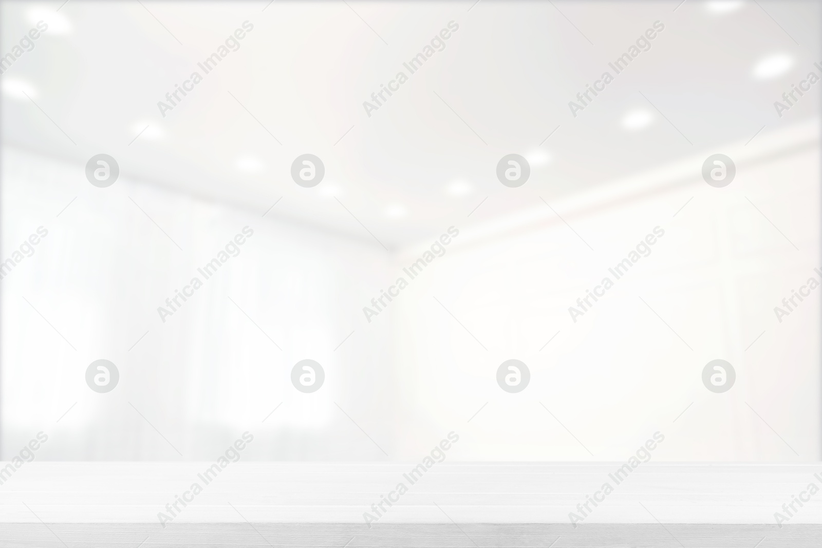 Image of Empty white wooden table near window with curtains. Space for design