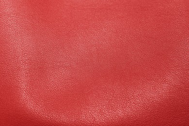 Image of Red leather, closeup view of material texture