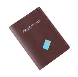 Photo of Passport and SIM card isolated on white, top view