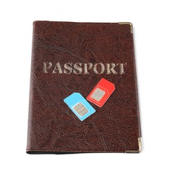 Photo of Passport and SIM cards isolated on white