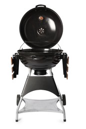 One black barbeque grill isolated on white. Cooking appliance