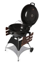 Photo of One black barbeque grill isolated on white. Cooking appliance