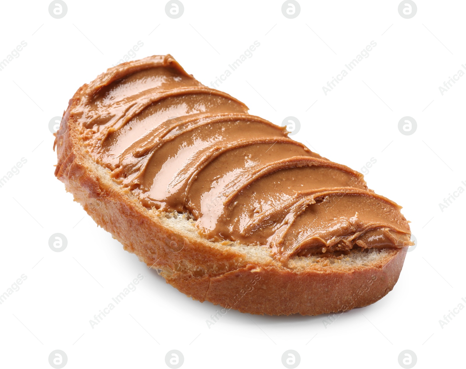 Photo of Tasty sandwich with peanut butter isolated on white