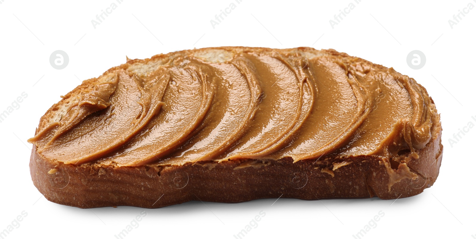 Photo of Tasty sandwich with peanut butter isolated on white