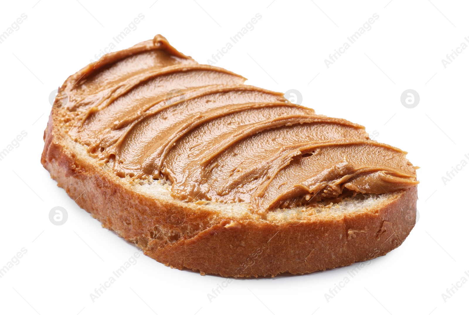 Photo of Tasty sandwich with peanut butter isolated on white