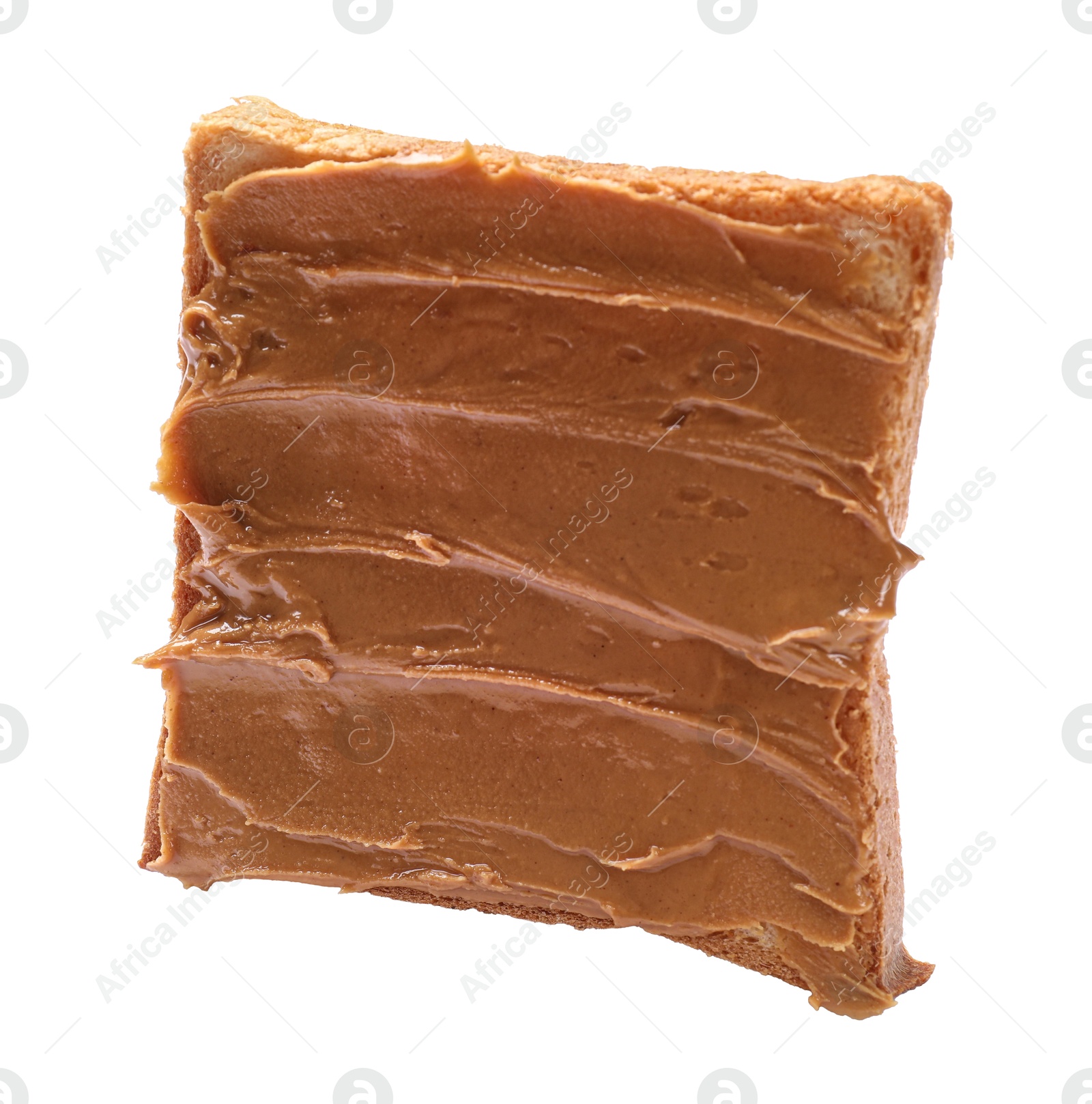 Photo of Tasty sandwich with peanut butter isolated on white