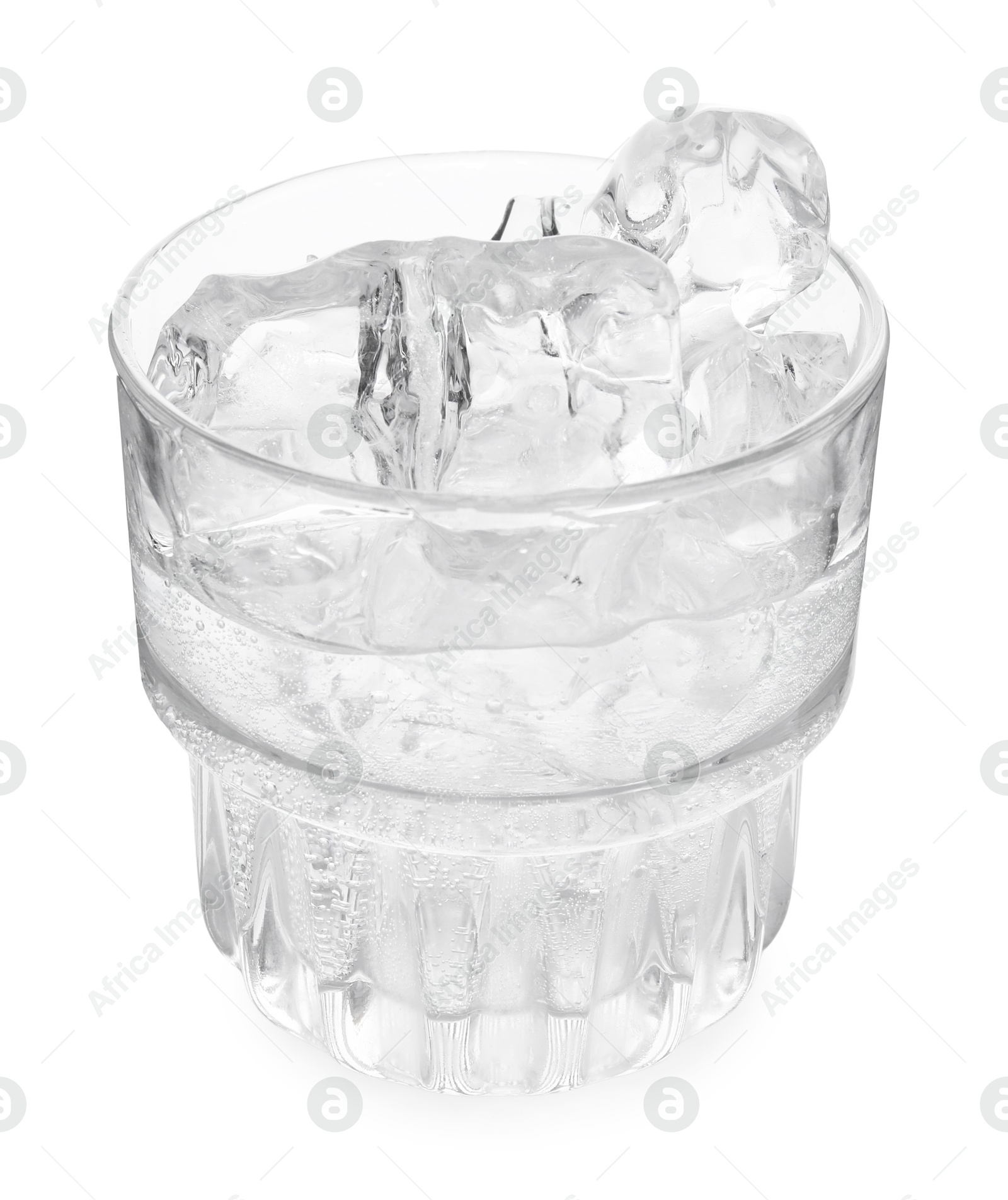 Photo of Refreshing water with ice in glass isolated on white