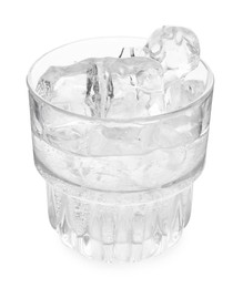 Photo of Refreshing water with ice in glass isolated on white