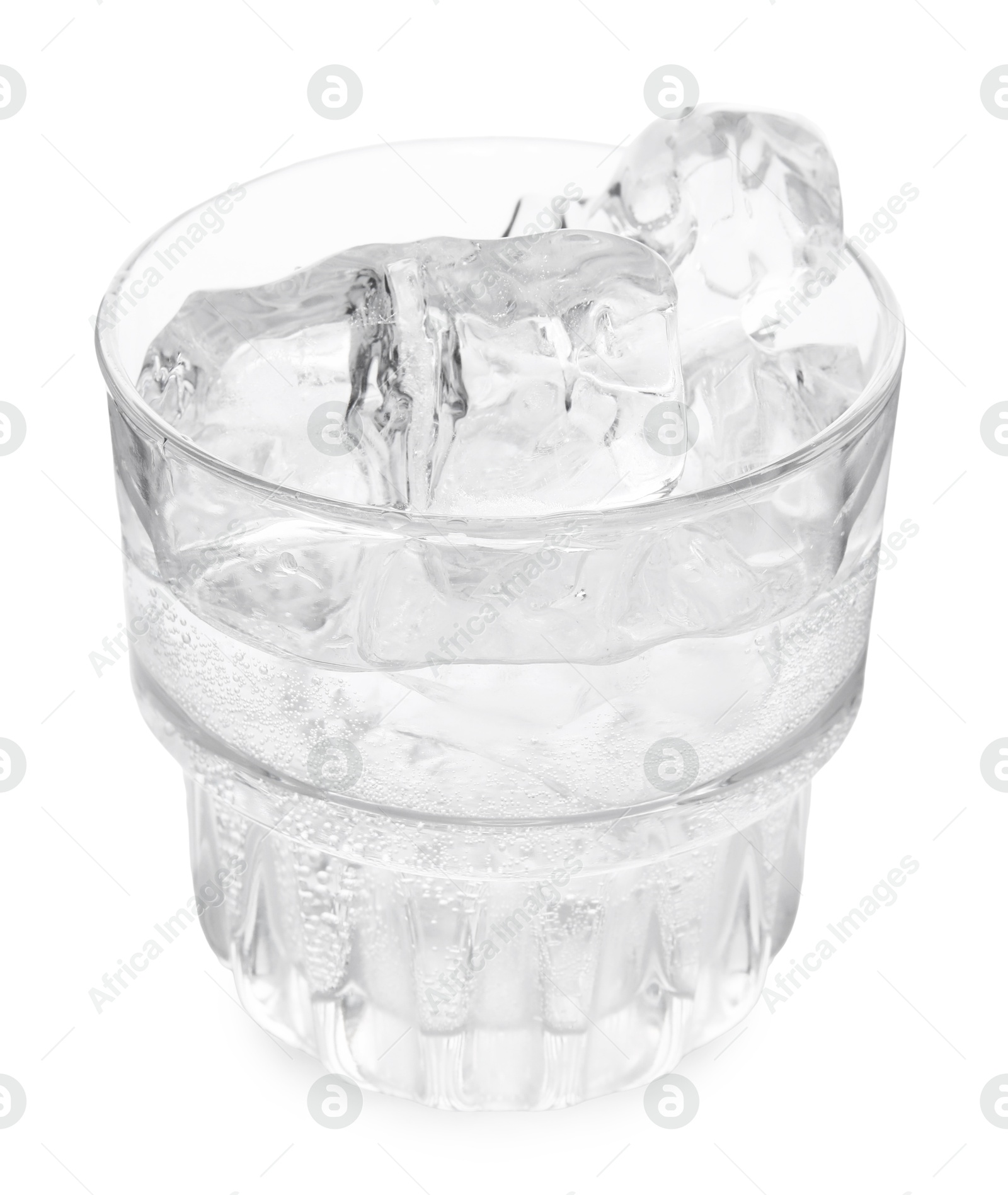 Photo of Refreshing water with ice in glass isolated on white