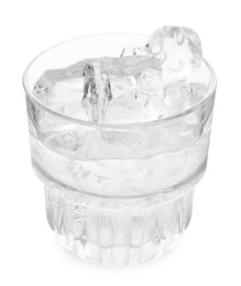 Photo of Refreshing water with ice in glass isolated on white