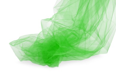 Image of Beautiful green tulle fabric on white background