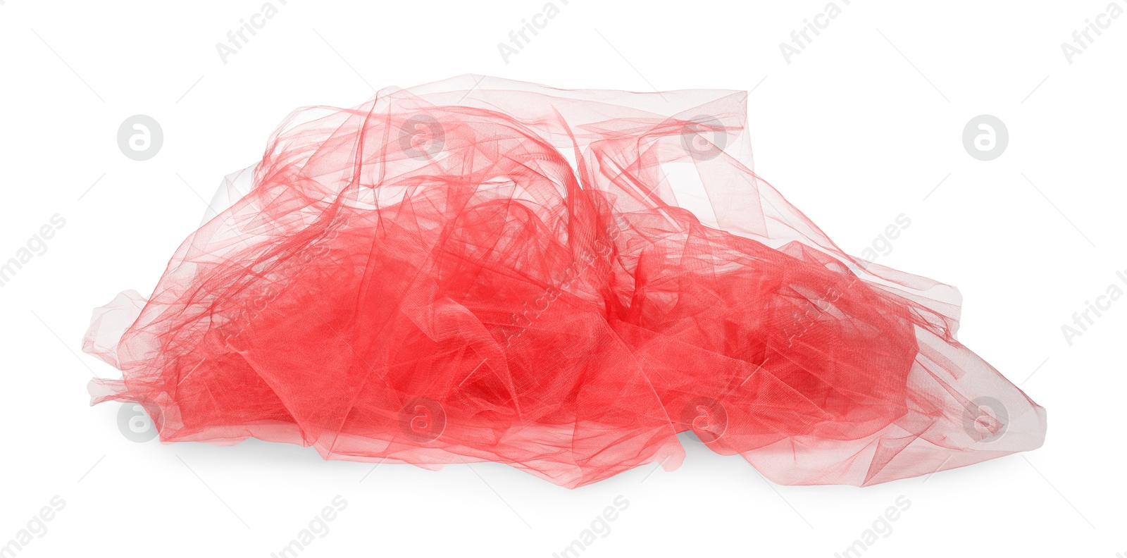 Image of Beautiful red tulle fabric on white background