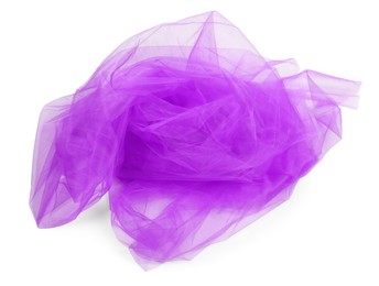 Beautiful violet tulle fabric on white background